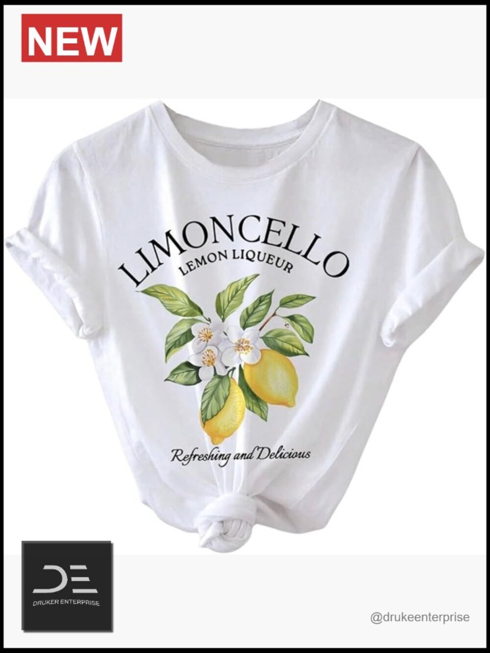 Lemon Fruit Printed Graphic Tee - Short Sleeve Crew Neck